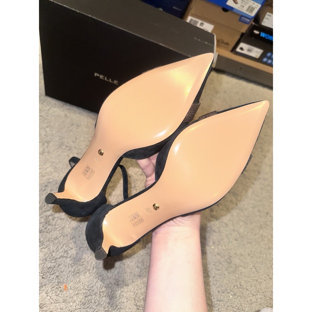 NWB  Pelle Moda 8.5m KELDA-SU Slingback Pumps Navy Kid‎ Suede Beige Shoes - Picture 5 of 6